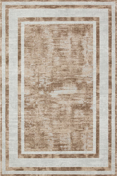 Krem Çerçeveli Modern Etnik Desenli Halı  | Makinada Yıkanabilir | Hav Toz Vermez | Leke Tutmayan | Kaymaz Taban | Dijital Makine Baskı | Salon Yolluk Mutfak Halısı