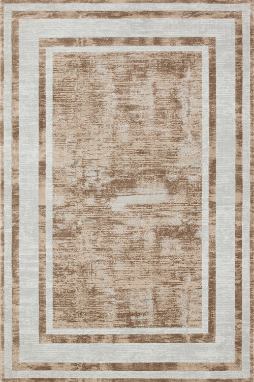 Krem Çerçeveli Modern Etnik Desenli Halı  | Makinada Yıkanabilir | Hav Toz Vermez | Leke Tutmayan | Kaymaz Taban | Dijital Makine Baskı | Salon Yolluk Mutfak Halısı