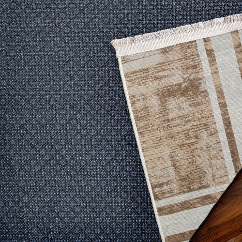 Krem Çerçeveli Modern Etnik Desenli Halı  | Makinada Yıkanabilir | Hav Toz Vermez | Leke Tutmayan | Kaymaz Taban | Dijital Makine Baskı | Salon Yolluk Mutfak Halısı