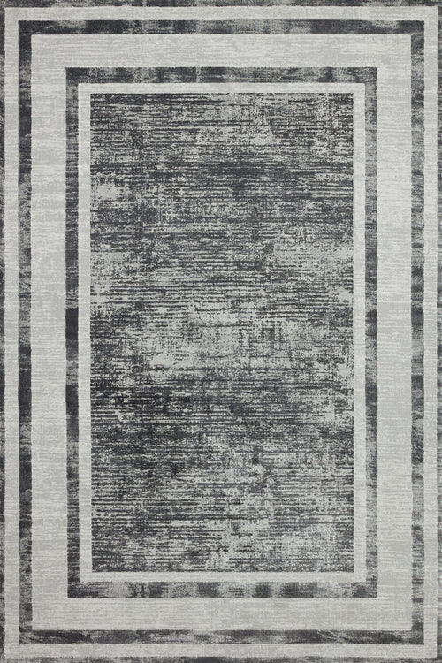 Antrasit Çerçeveli Modern Etnik Desenli Halı  | Makinada Yıkanabilir | Hav Toz Vermez | Leke Tutmayan | Kaymaz Taban | Dijital Makine Baskı | Salon Yolluk Mutfak Halısı