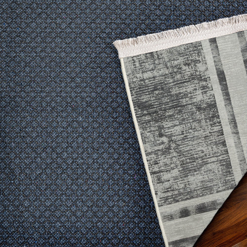 Antrasit Çerçeveli Modern Etnik Desenli Halı  | Makinada Yıkanabilir | Hav Toz Vermez | Leke Tutmayan | Kaymaz Taban | Dijital Makine Baskı | Salon Yolluk Mutfak Halısı