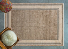 Krem Çerçeveli Modern Etnik Desenli Halı  | Makinada Yıkanabilir | Hav Toz Vermez | Leke Tutmayan | Kaymaz Taban | Dijital Makine Baskı | Salon Yolluk Mutfak Halısı