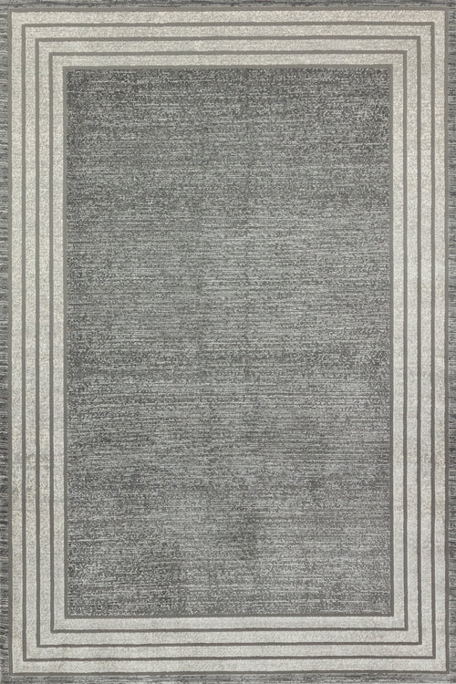 Gri Çerçeveli Modern Etnik Desenli Halı  | Makinada Yıkanabilir | Hav Toz Vermez | Leke Tutmayan | Kaymaz Taban | Dijital Makine Baskı | Salon Yolluk Mutfak Halısı