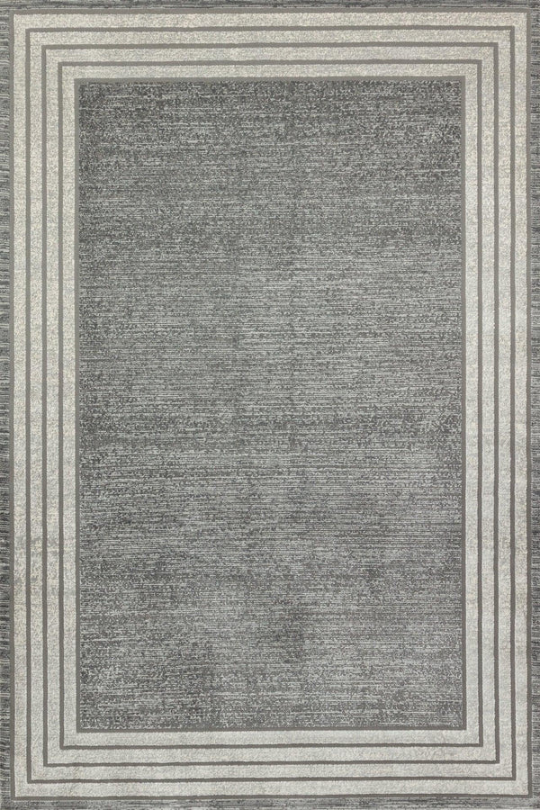 Antrasit Gri Bordürlü Modern Halı - Yıkanabilir - Kaymaz Taban - Pati Dostu