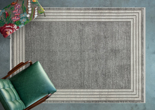 Gri Çerçeveli Modern Etnik Desenli Halı  | Makinada Yıkanabilir | Hav Toz Vermez | Leke Tutmayan | Kaymaz Taban | Dijital Makine Baskı | Salon Yolluk Mutfak Halısı