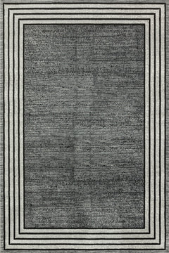 Siyah Çerçeveli Modern Etnik Desenli Halı  | Makinada Yıkanabilir | Hav Toz Vermez | Leke Tutmayan | Kaymaz Taban | Dijital Makine Baskı | Salon Yolluk Mutfak Halısı