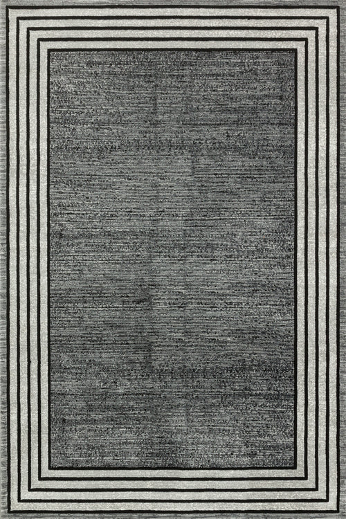 Siyah Çerçeveli Modern Etnik Desenli Halı  | Makinada Yıkanabilir | Hav Toz Vermez | Leke Tutmayan | Kaymaz Taban | Dijital Makine Baskı | Salon Yolluk Mutfak Halısı