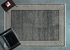 Siyah Çerçeveli Modern Etnik Desenli Halı  | Makinada Yıkanabilir | Hav Toz Vermez | Leke Tutmayan | Kaymaz Taban | Dijital Makine Baskı | Salon Yolluk Mutfak Halısı