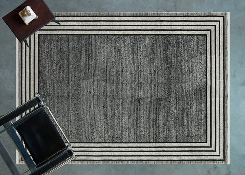 Siyah Çerçeveli Modern Etnik Desenli Halı  | Makinada Yıkanabilir | Hav Toz Vermez | Leke Tutmayan | Kaymaz Taban | Dijital Makine Baskı | Salon Yolluk Mutfak Halısı