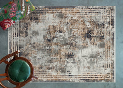 Mavi Çerçeveli Modern Etnik Desenli Halı  | Makinada Yıkanabilir | Hav Toz Vermez | Leke Tutmayan | Kaymaz Taban | Dijital Makine Baskı | Salon Yolluk Mutfak Halısı