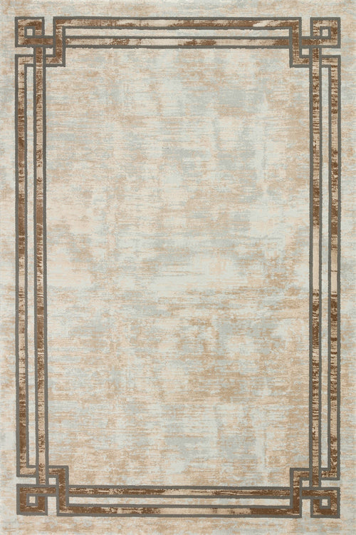 Krem Çerçeveli Modern Etnik Desenli Halı  | Makinada Yıkanabilir | Hav Toz Vermez | Leke Tutmayan | Kaymaz Taban | Dijital Makine Baskı | Salon Yolluk Mutfak Halısı