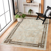 Krem Çerçeveli Modern Etnik Desenli Halı  | Makinada Yıkanabilir | Hav Toz Vermez | Leke Tutmayan | Kaymaz Taban | Dijital Makine Baskı | Salon Yolluk Mutfak Halısı