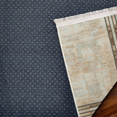 Krem Çerçeveli Modern Etnik Desenli Halı  | Makinada Yıkanabilir | Hav Toz Vermez | Leke Tutmayan | Kaymaz Taban | Dijital Makine Baskı | Salon Yolluk Mutfak Halısı