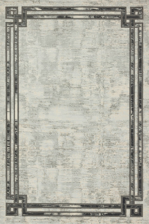 Gri Çerçeveli Modern Etnik Desenli Halı  | Makinada Yıkanabilir | Hav Toz Vermez | Leke Tutmayan | Kaymaz Taban | Dijital Makine Baskı | Salon Yolluk Mutfak Halısı