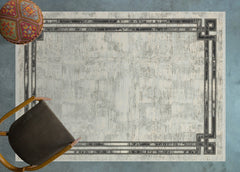 Gri Çerçeveli Modern Etnik Desenli Halı  | Makinada Yıkanabilir | Hav Toz Vermez | Leke Tutmayan | Kaymaz Taban | Dijital Makine Baskı | Salon Yolluk Mutfak Halısı