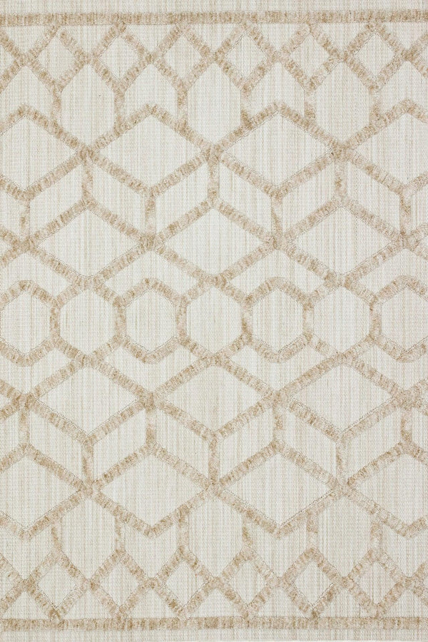 Bej Krem Geometrik Modern Halı - Yıkanabilir - Kaymaz Taban - Pati Dostu