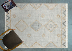 Bej Geometrik Modern Etnik Desenli Halı  | Makinada Yıkanabilir | Hav Toz Vermez | Leke Tutmayan | Kaymaz Taban | Dijital Makine Baskı | Salon Yolluk Mutfak Halısı