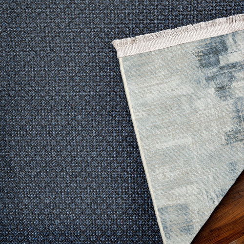 Mavi Soyut Modern Etnik Desenli Halı  | Makinada Yıkanabilir | Hav Toz Vermez | Leke Tutmayan | Kaymaz Taban | Dijital Makine Baskı | Salon Yolluk Mutfak Halısı