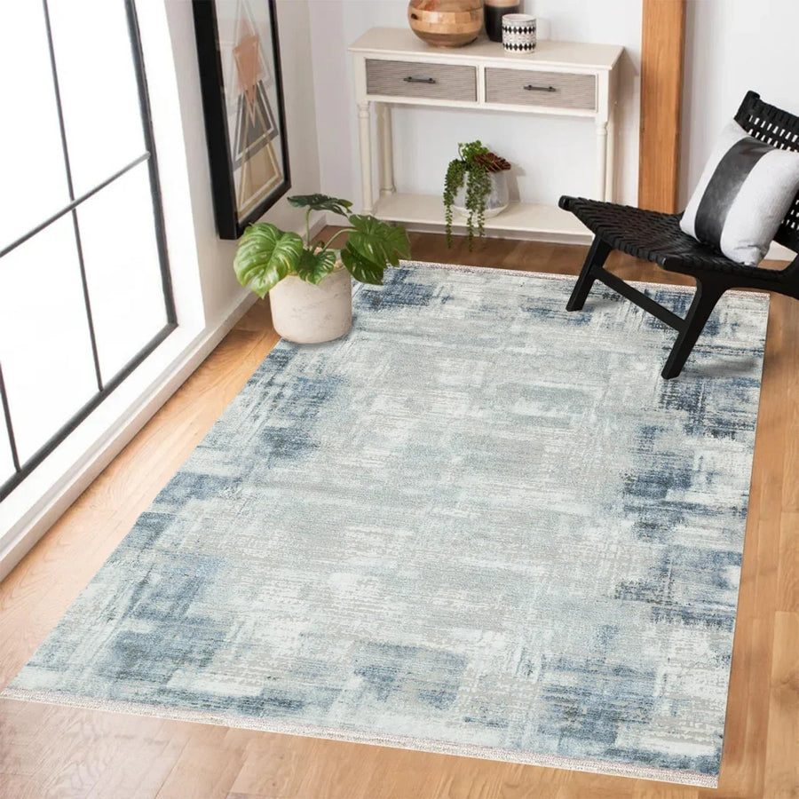 Beyaz Gri Modern Patchwork Halı - Yıkanabilir - Kaymaz Taban - Pati Dostu