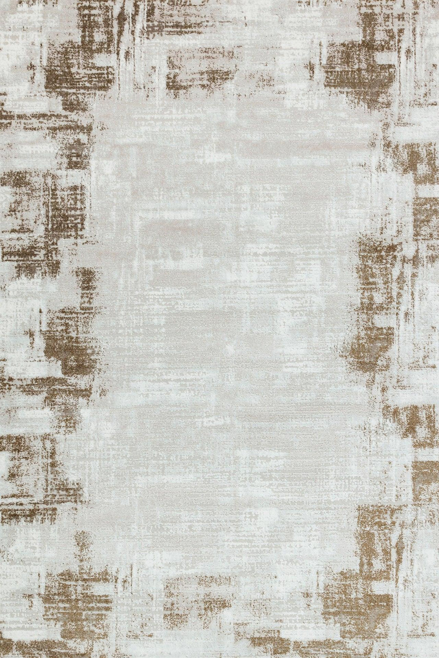 Modern Abstract Area Rug in White & Brown – in the living room