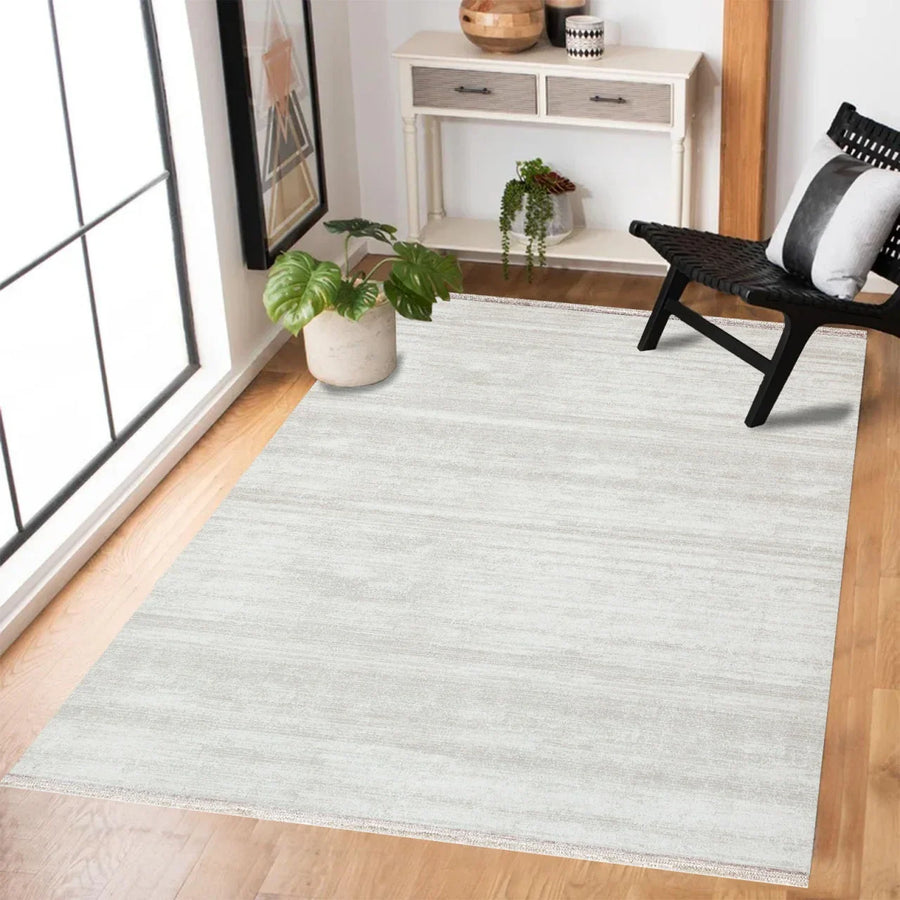 Gri Krem Düz Modern Halı - Yıkanabilir - Kaymaz Taban - Pati Dostu
