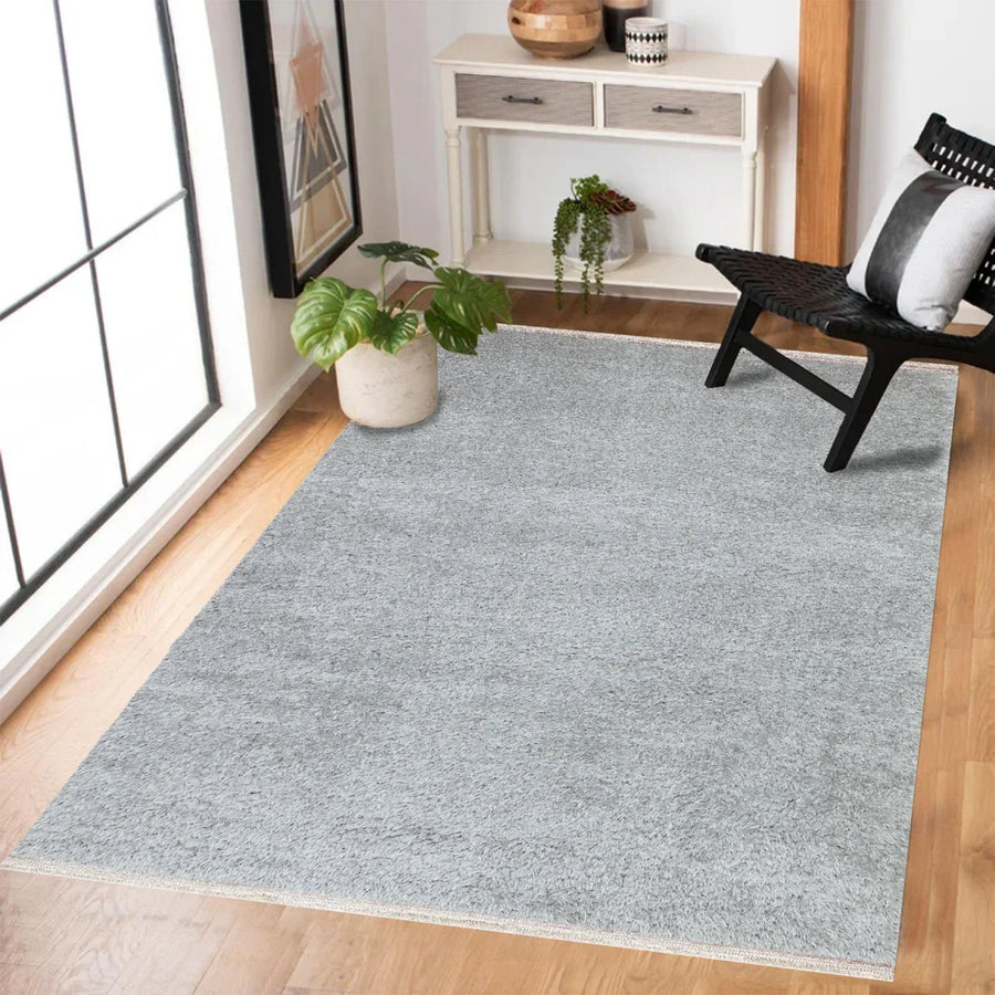 Beyaz Gri Düz Modern Halı - Yıkanabilir - Kaymaz Taban - Pati Dostu