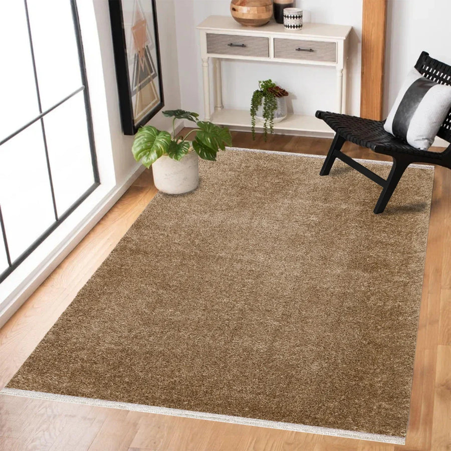 Bej Vizon Düz Modern Halı - Yıkanabilir - Kaymaz Taban - Pati Dostu