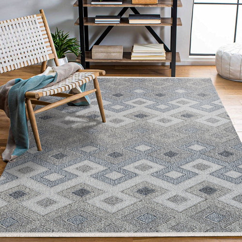 Aleah Gri Geometrik Polyester Makine Halısı