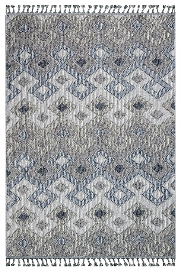 Gri Elmas Desenli Geometrik Triko Halı - Pati Dostu - Toz Vermez