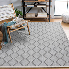 Ensley Gri Geometrik Polyester Makine Halısı