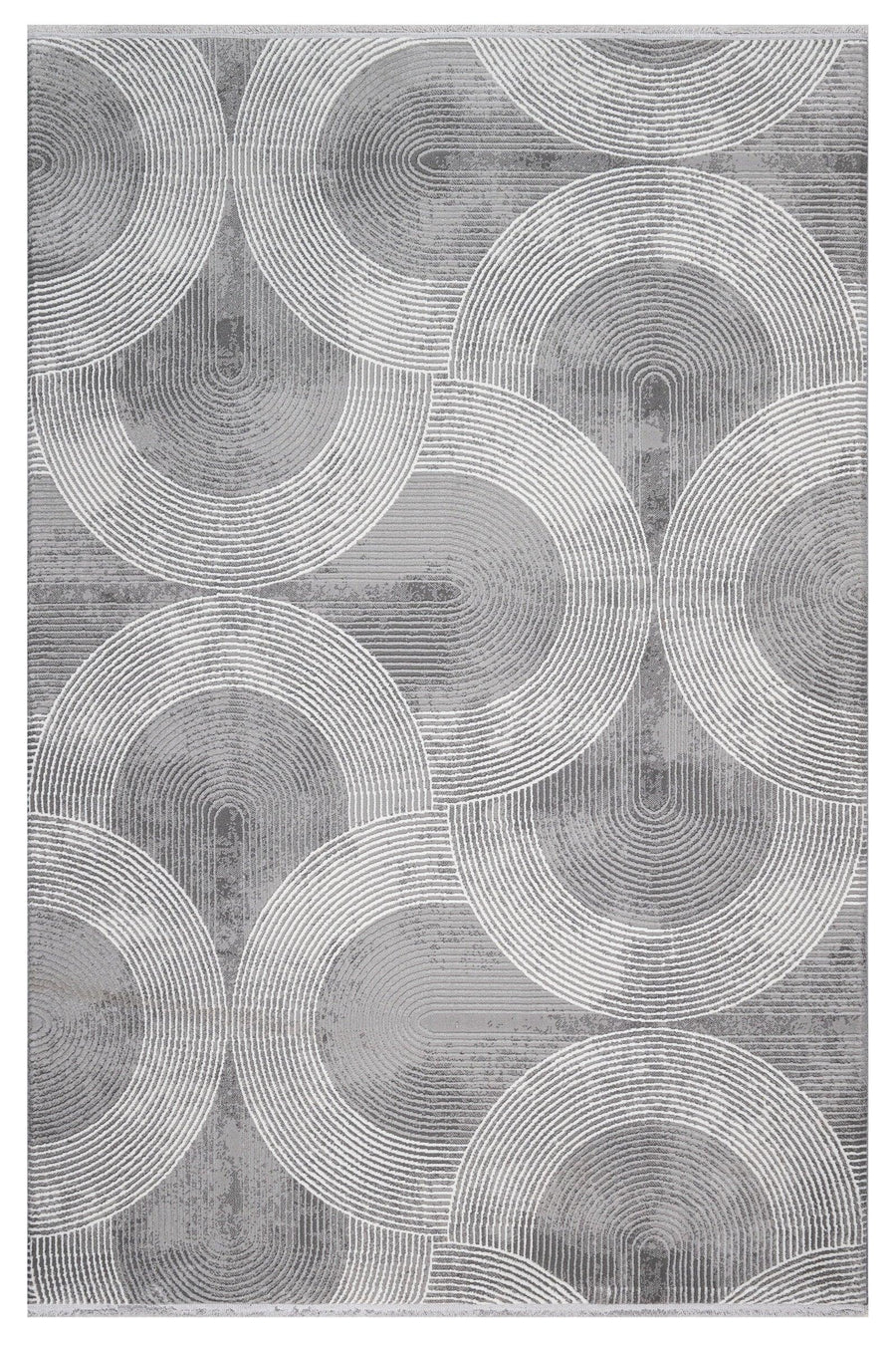 Modern Geometric Low Pile Area Rug in Grey and White – in the living room