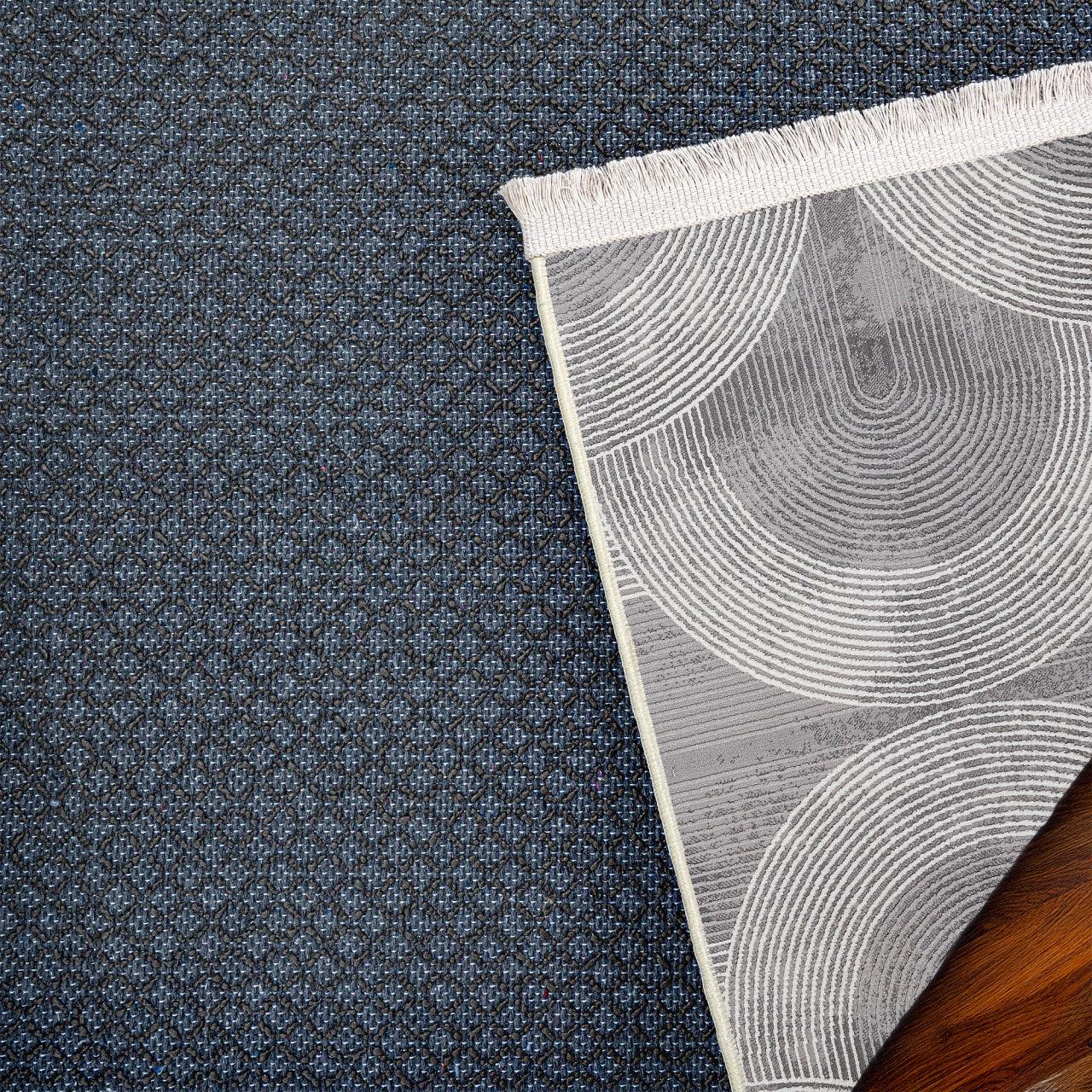 Antrasit Beyaz Geometrik Minimalist Halı - Yıkanabilir - Kaymaz Taban - Pati Dostu