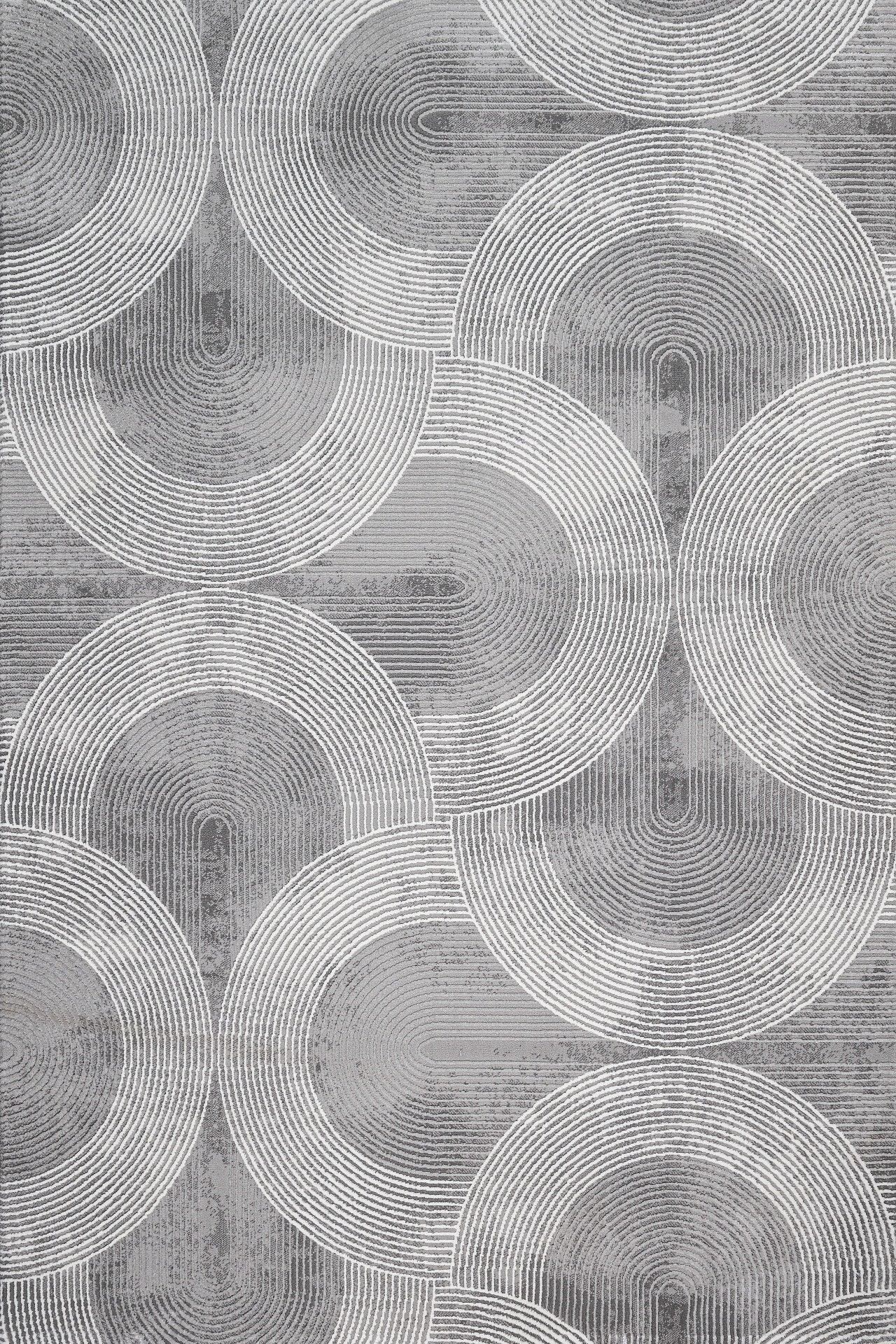 Antrasit Beyaz Geometrik Minimalist Halı - Yıkanabilir - Kaymaz Taban - Pati Dostu
