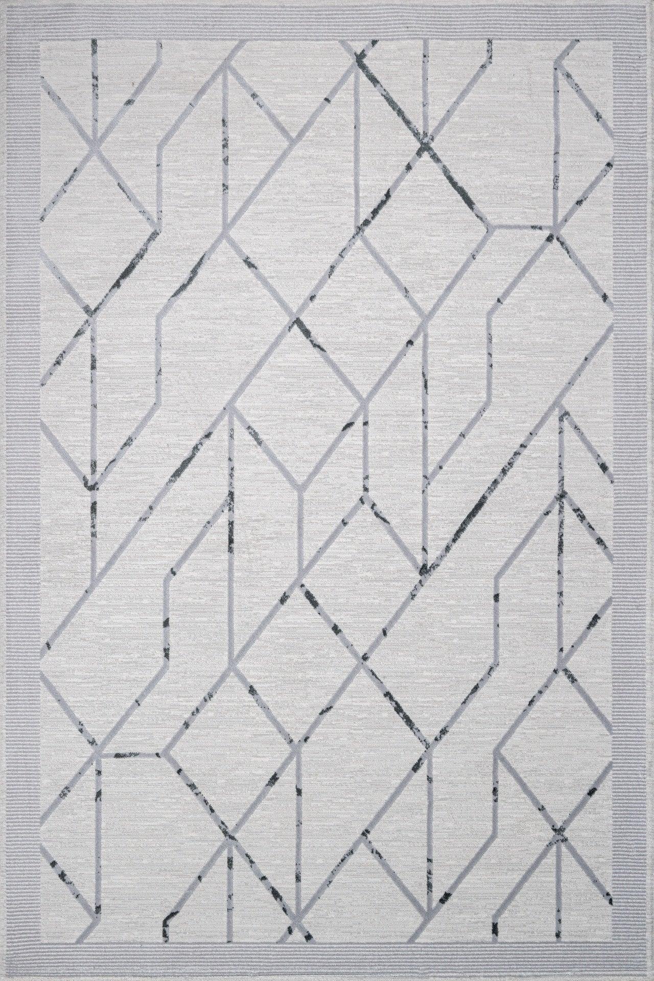 Antrasit Gri Geometrik Minimalist Halı - Yıkanabilir - Kaymaz Taban - Pati Dostu