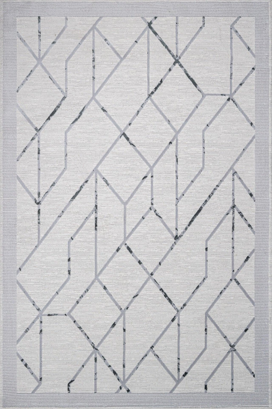 Antrasit Gri Geometrik Minimalist Halı - Yıkanabilir - Kaymaz Taban - Pati Dostu