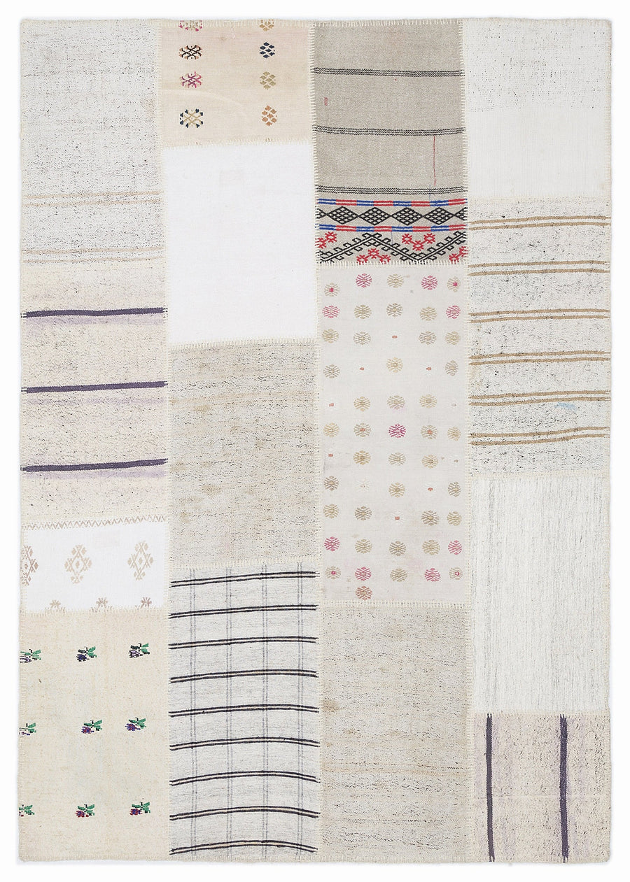 Kenove Ekru ve Lacivert Çizgili El Dokuma Kilim 160x230 cm