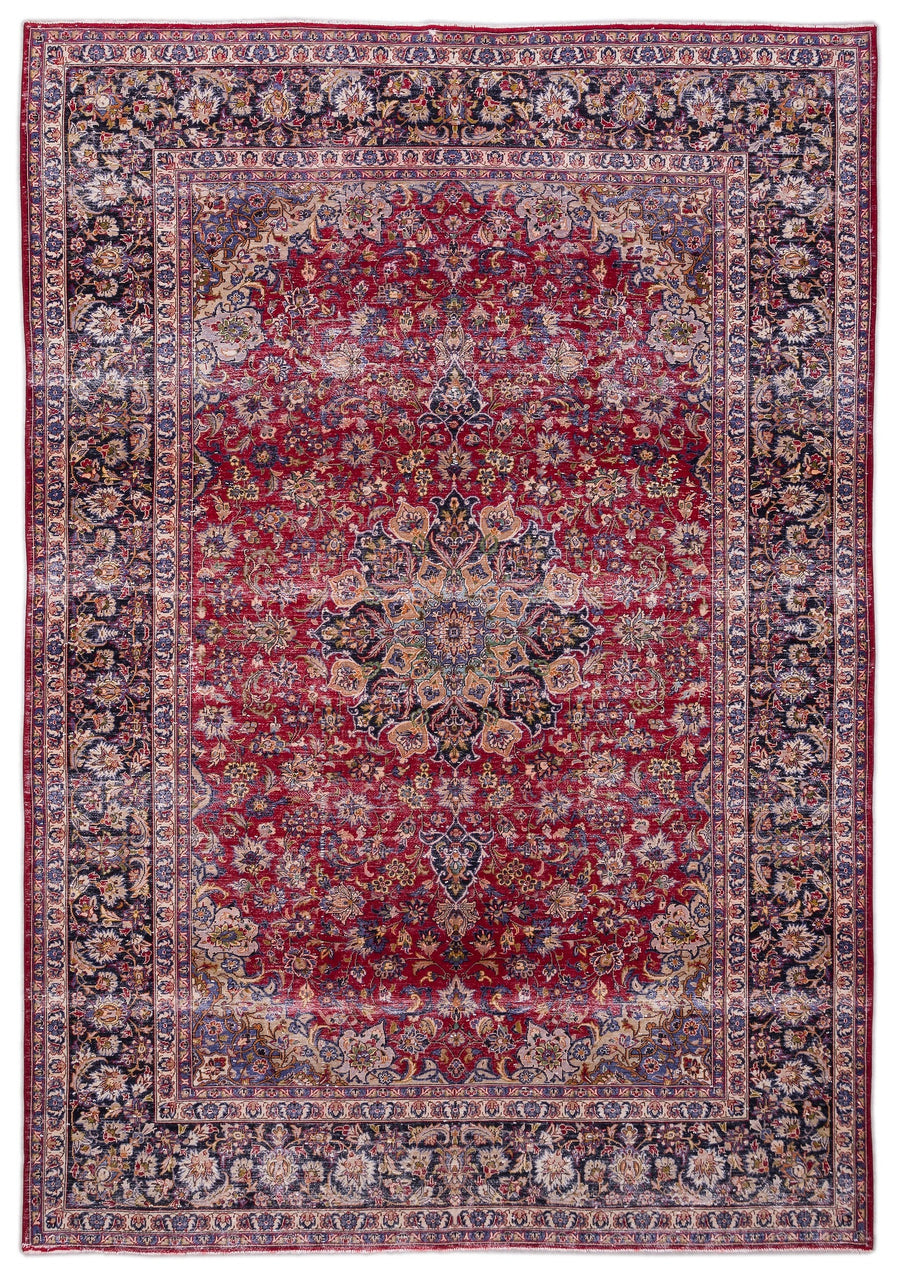 Navyel Kırmızı ve Lacivert Madalyon Desenli El Dokuma Halı 292x420 cm