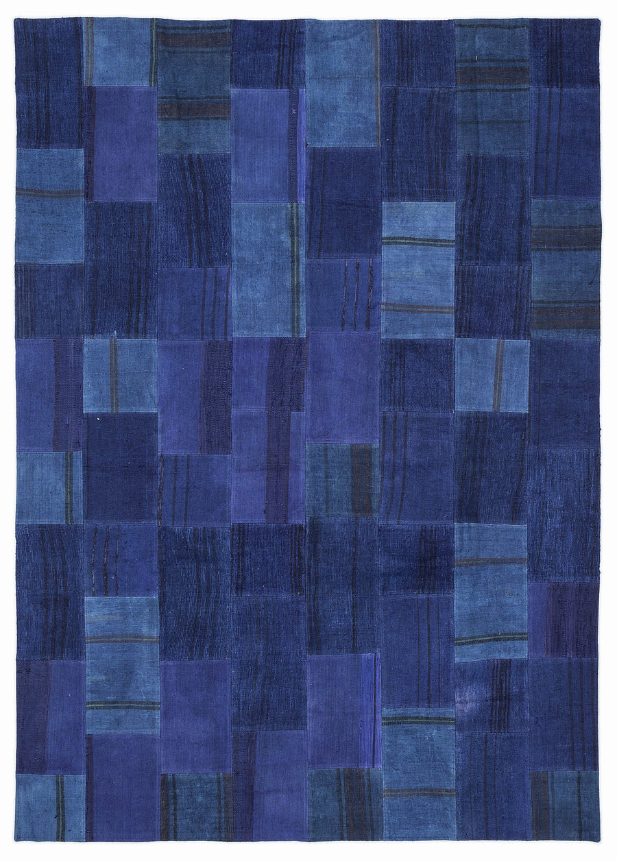 Kenove Lacivert ve Mavi Patchwork Desenli El Dokuma Kilim 160x230 cm