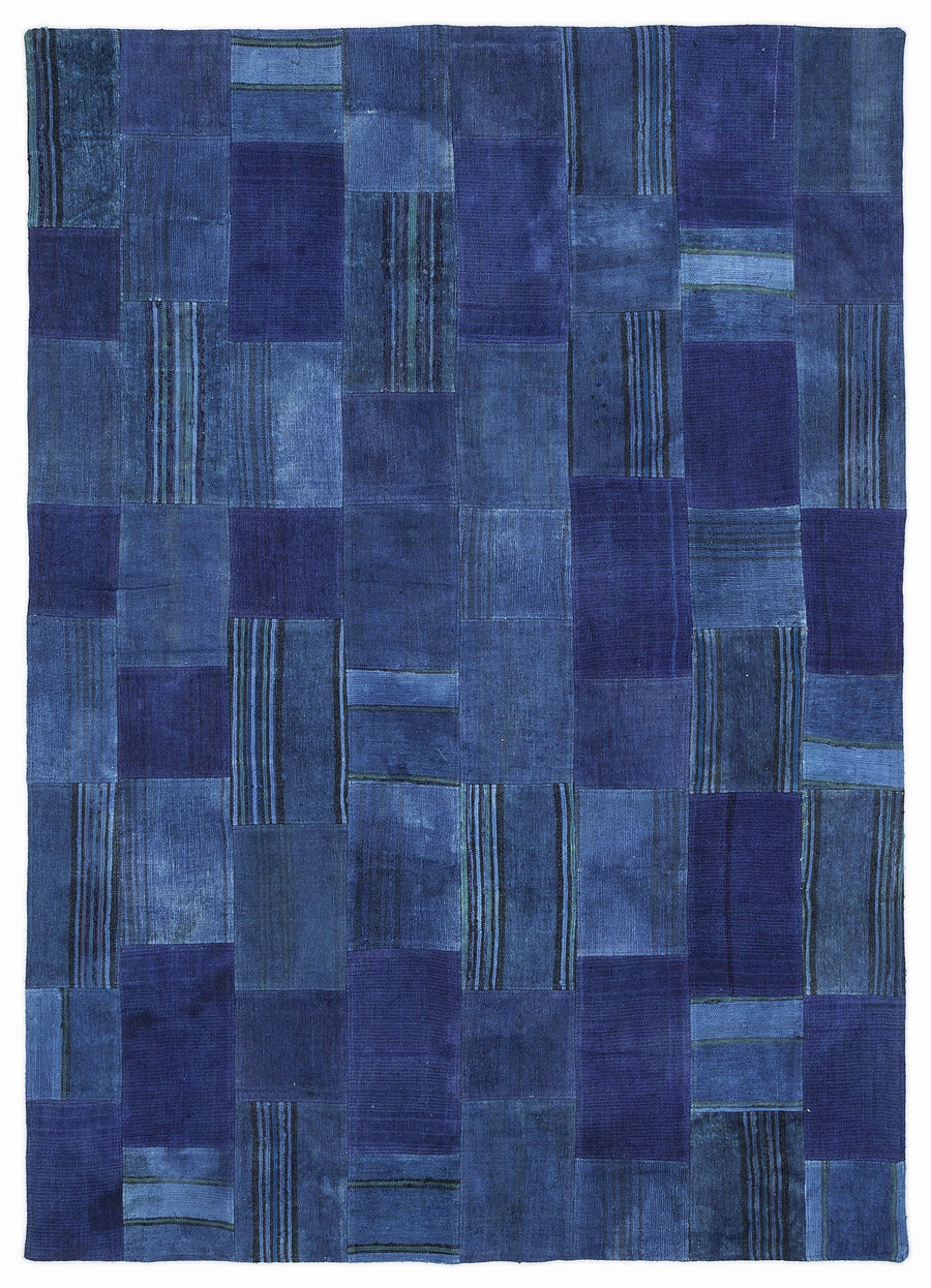 Kenove Lacivert ve Mavi Patchwork Desenli El Dokuma Kilim 160x230 cm