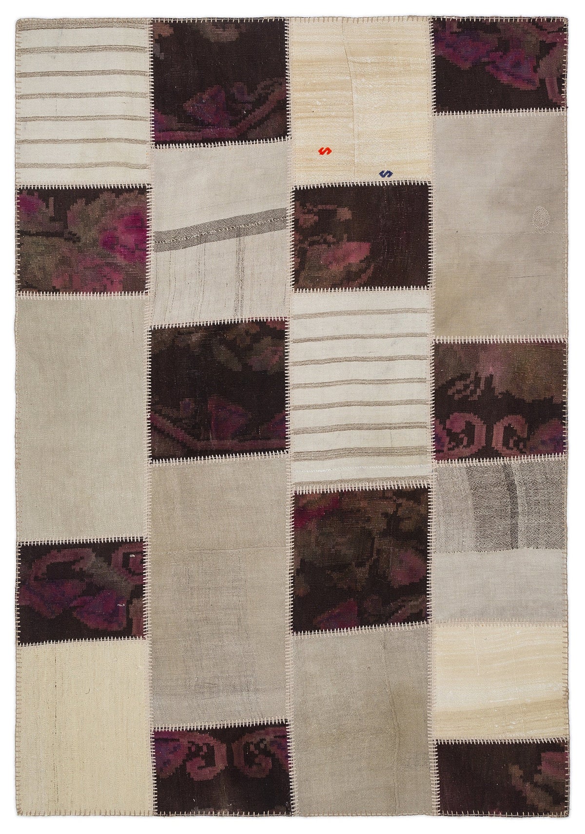 Kenove Bej ve Mor Çizgili El Dokuma Kilim 160x230 cm