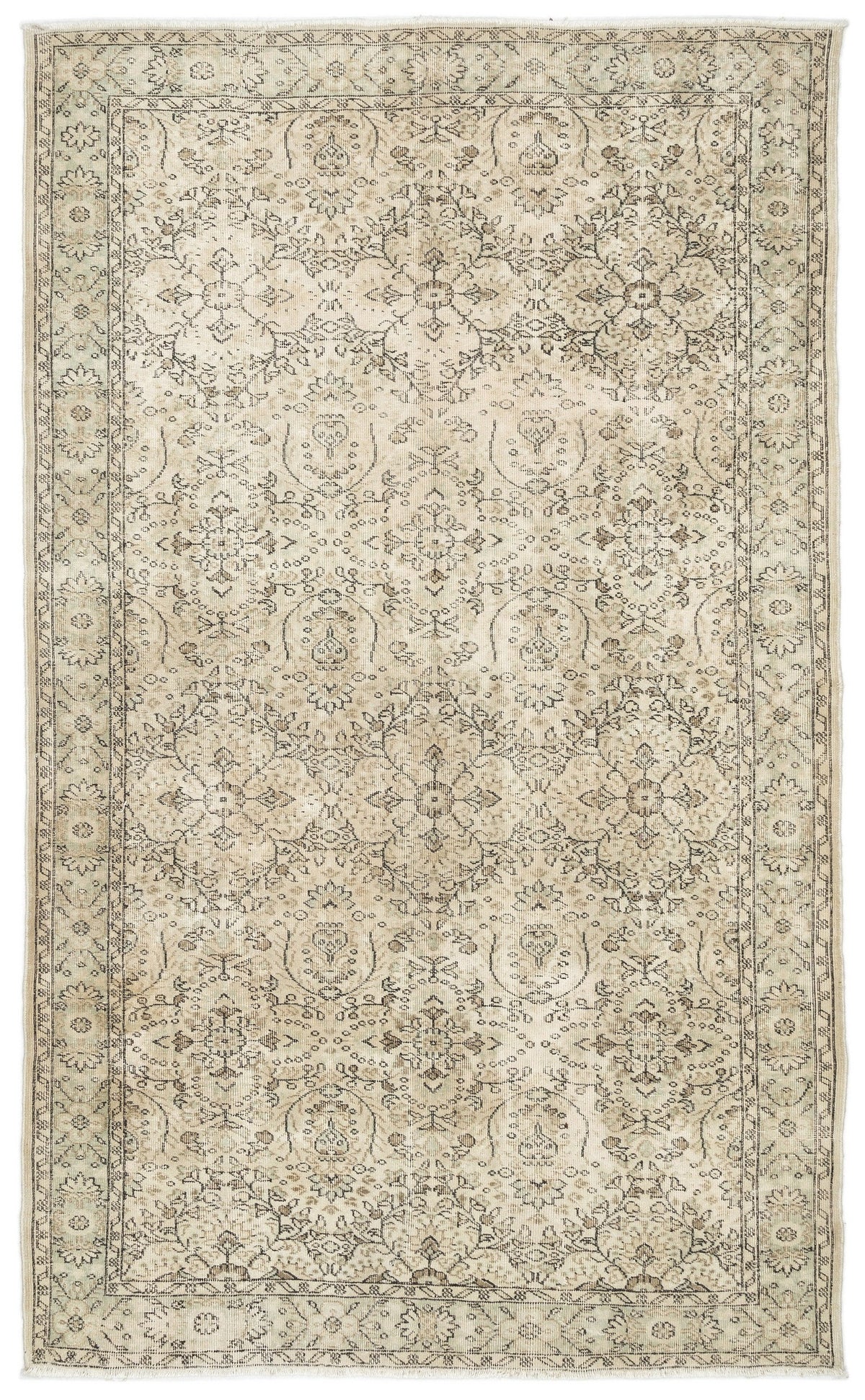 Tirena Bej ve Gri Çiçek Desenli El Dokuma Halı 182x293 cm