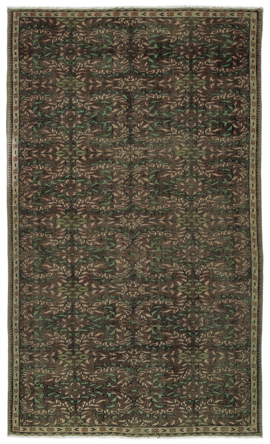 Tirena Kahverengi ve Yeşil Çiçek Desenli El Dokuma Halı 156x256 cm