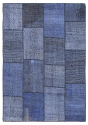 Kenove Mavi ve Gri Patchwork Desenli El Dokuma Kilim 160x230 cm