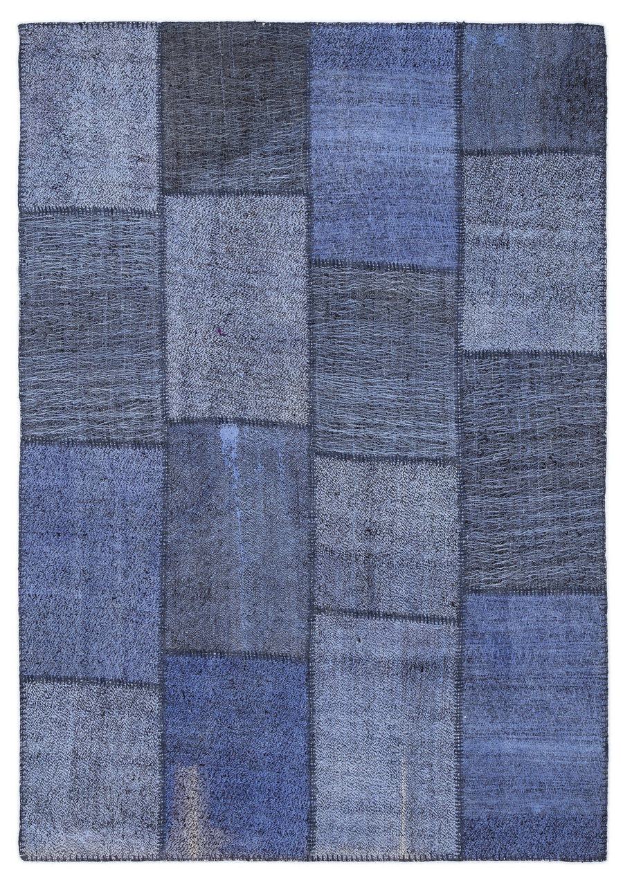 Kenove Mavi ve Gri Patchwork Desenli El Dokuma Kilim 160x230 cm