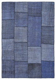 Kenove Mavi ve Lacivert Patchwork Desenli El Dokuma Kilim 160x230 cm