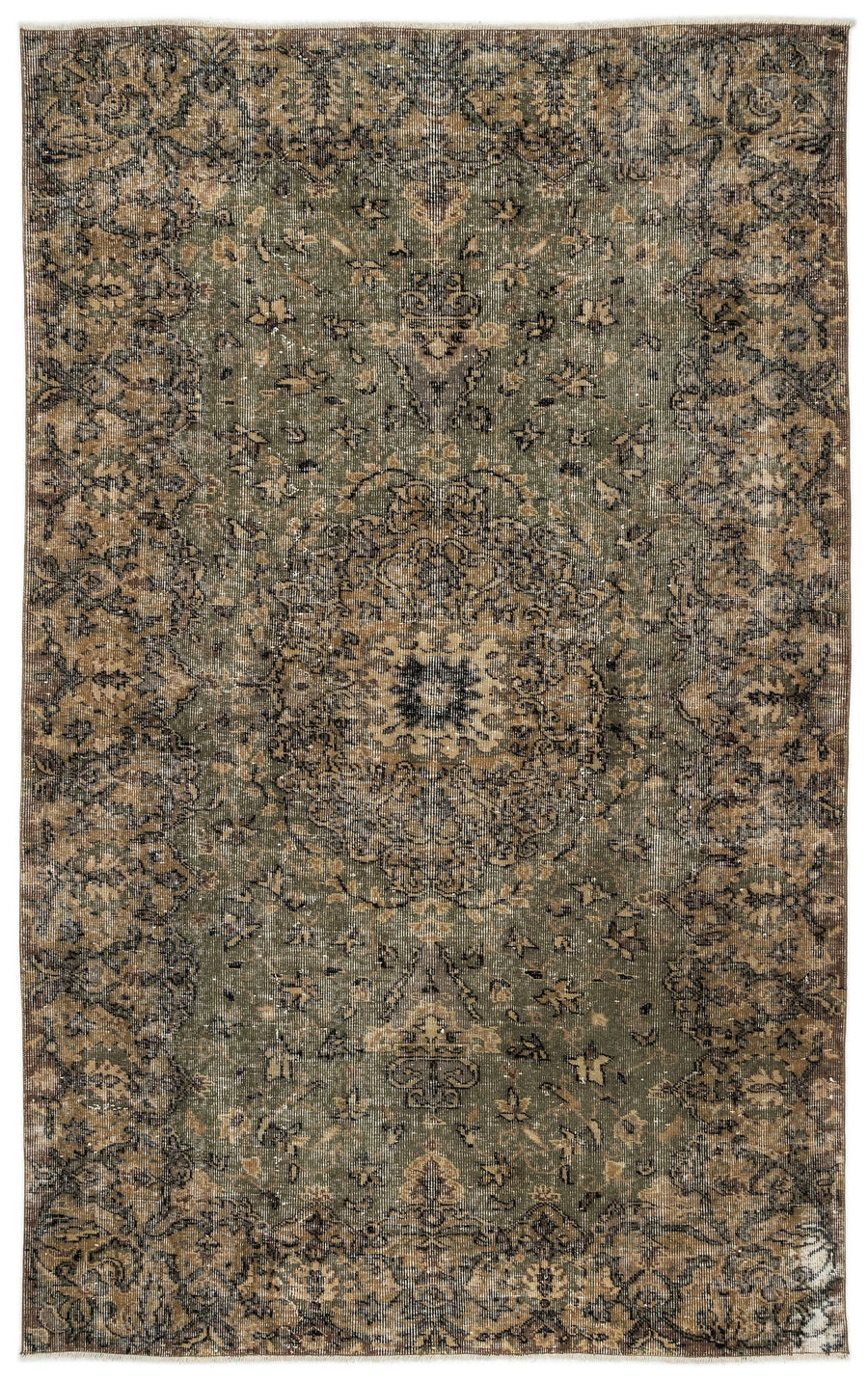 Tirena Yeşil ve Kahverengi Madalyon Desenli El Dokuma Halı 168x269 cm