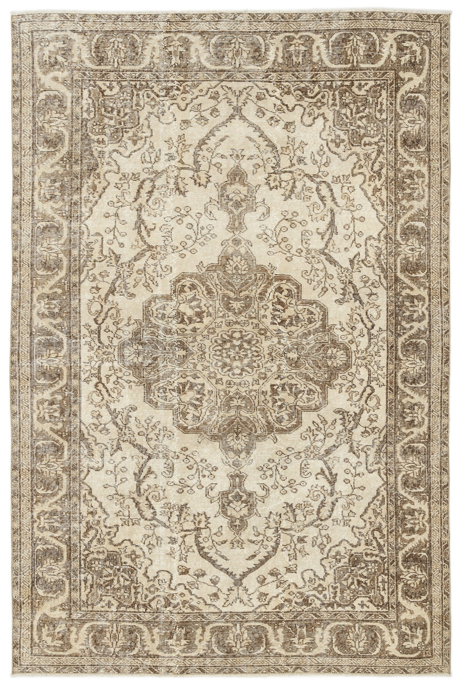 Tirena Bej ve Kahverengi Madalyon Desenli El Dokuma Halı 190x289 cm