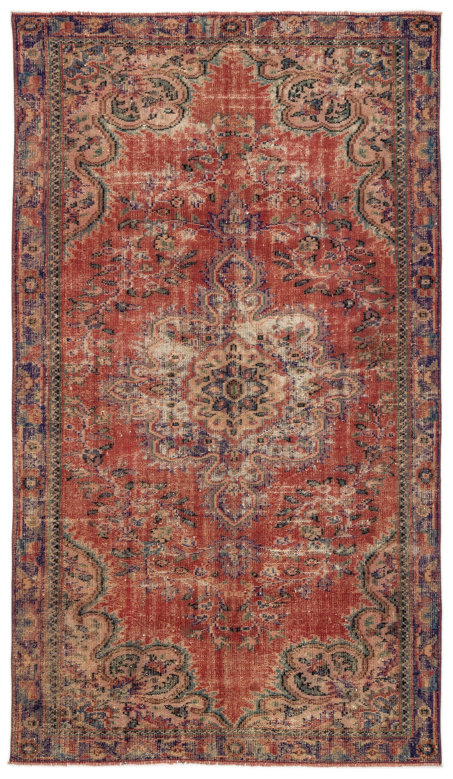 Tirena Kırmızı ve Lacivert Madalyon Desenli El Dokuma Halı 164x289 cm