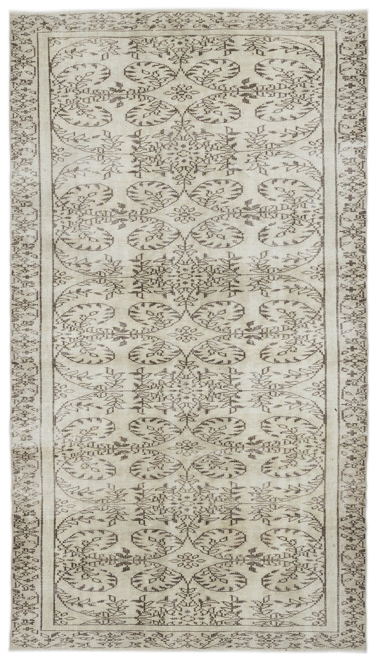 Tirena Bej ve Ekru Çiçek Desenli El Dokuma Halı 162x290 cm