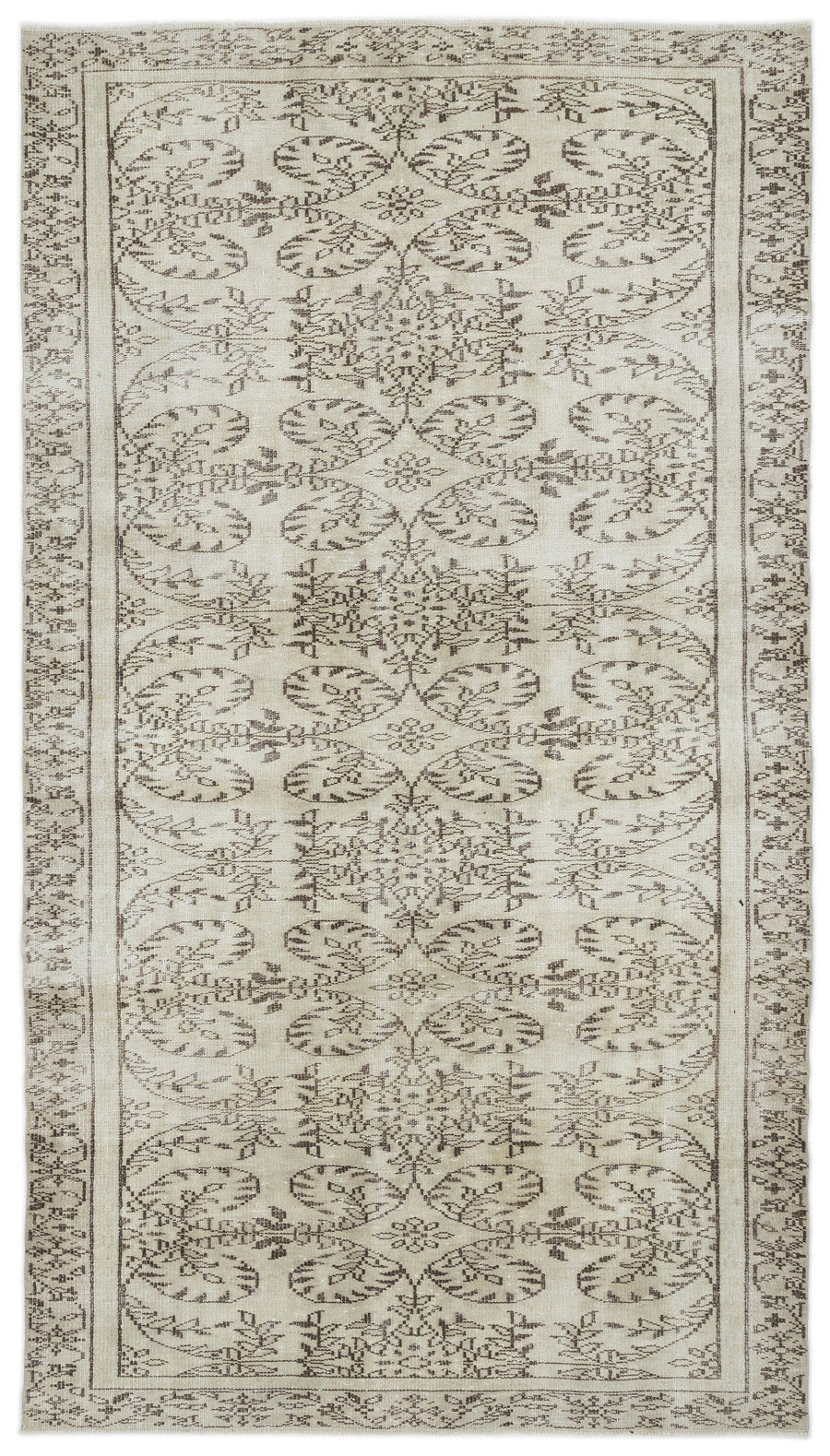 Tirena Bej ve Ekru Çiçek Desenli El Dokuma Halı 162x290 cm